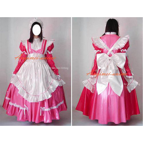 Us 13040 French Pink White Sexy Sissy Maid Pvc Lockable Dress Uniform Cosplay Costume Tailor 