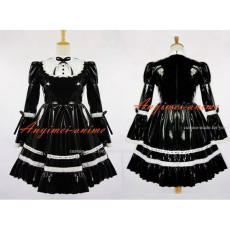 French Sissy Maid Cothic Lolita Black Pvc Dress Lockable Uniform Cosplay Costume Custom-Made[G615]