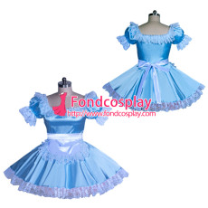 French blueSatin Sissy Maid Dress Unisex CD/TV Tailor-Made [G3930]