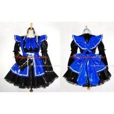 French Sexy Sissy Maid Black-Blue Pvc Dress Lockable Uniform Cosplay Costume Custom-Made[G614]