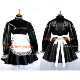 French Black-White Sexy Sissy Maid Faux Leather Pvc Dress Lockable Uniform Cosplay Costume Custom-Made[G652]