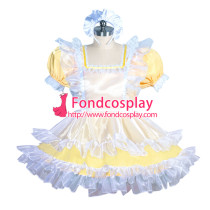French lockable yellow sissy maid satin dress unisex Tailor-made[G3916]