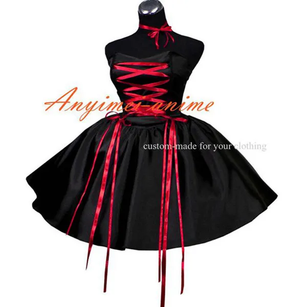 fondcosplay adult sexy cross dressing sissy maid short Gothic lolita punk ball gown black satin dress costume CD/TV[G420]