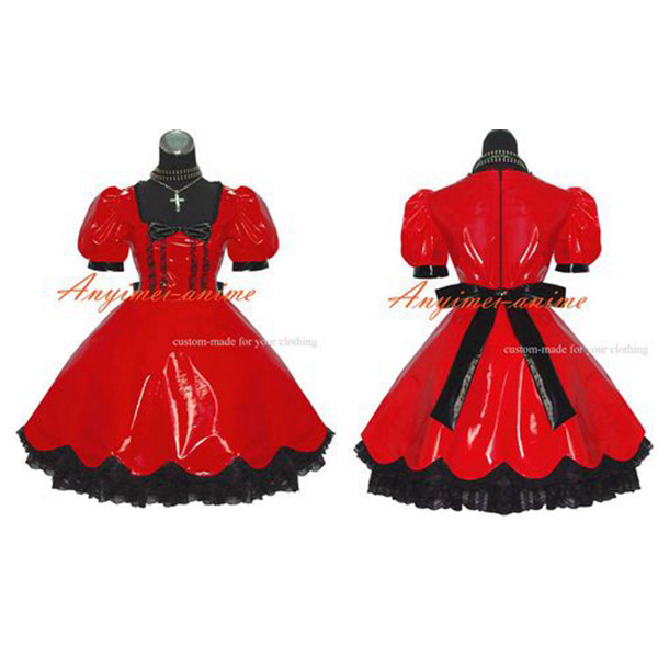 PVC Sissy Maid Dress Lockable Cosplay Gothic Lolita Cosplay Custom made 