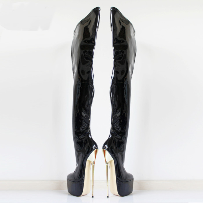 French Pleaser Seduce Crossdresser Sissy Maid Thigh High Boots 22CM