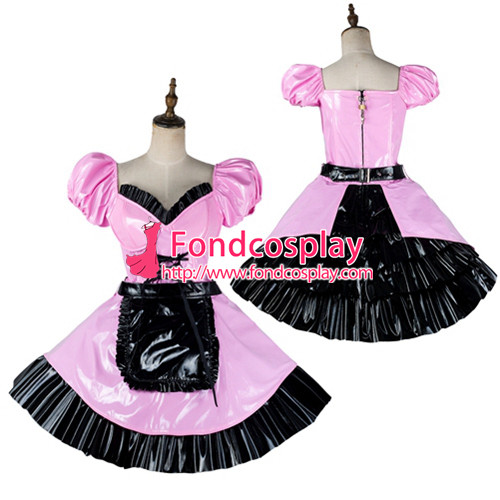 French Sissy Maid Pvc Dress Lockable Uniform Cosplay Costume Tailor-Made[G2182]