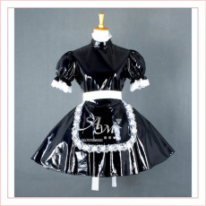 French Sexy Sissy Maid Black Pvc Dress Lockable Uniform Cosplay Costume Custom-Made[G560]