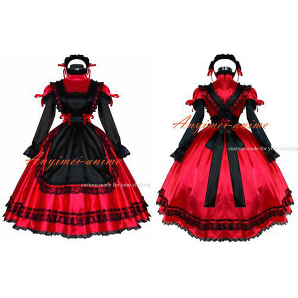 French Sissy Maid Satin red Dress Lockable Uniform Cosplay dressers Tailor-made 
