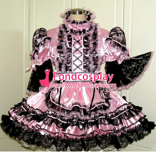 Sissy Maid Pink Satin Dress cosplay costume Tailor-made