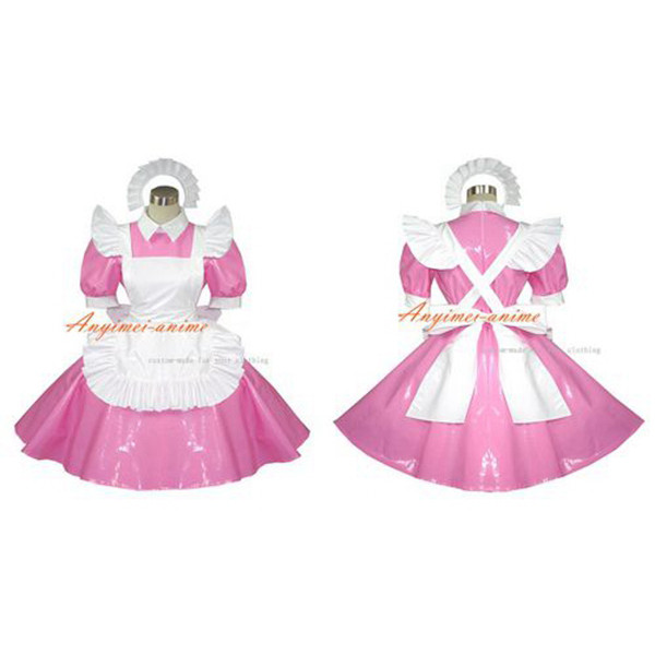 French Sexy Sissy Maid Pvc Dress Pink Lockable Uniform Cosplay Costume Tailor-Made[G395]