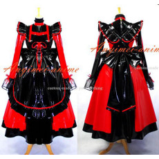 French Red-Black Sissy Maid Dress Lockable Pvc Uniform Tailor-Made[G634]