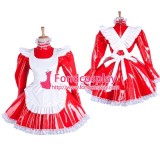 French Red Pvc Lockable Sissy Maid Dress Vinyl Uniform Tailor-Made[G1548]