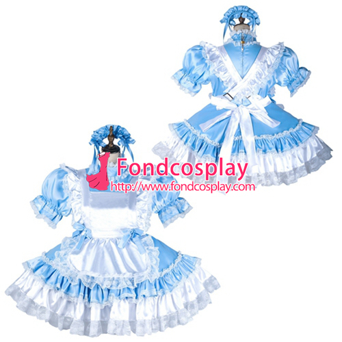lockable sissy maid satin full long dress cross dressers tailor-maid 00