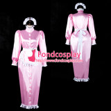French Sissy Maid Pink Satin Dress  Uniform Buttons Tailor-Made[G2367]
