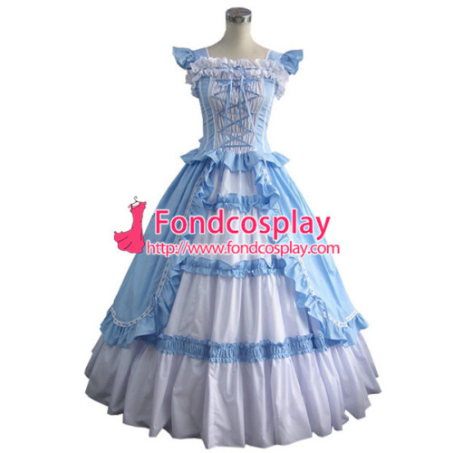 Gothic Lolita Punk Medieval Gown Black And Blue Long Evening Dress Jacket Tailor-Made[CK1419]