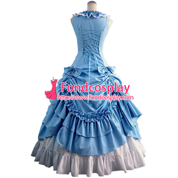 Gothic Lolita Punk Medieval Gown Light Blue And Black Ball Long Evening Dress Jacket Tailor-Made[CK1413]
