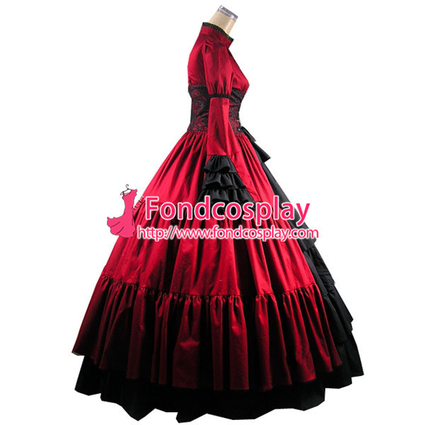 Gothic Lolita Punk Medieval Gown Red And Black Ball Long Evening Dress Jacket Tailor-Made[CK1372]