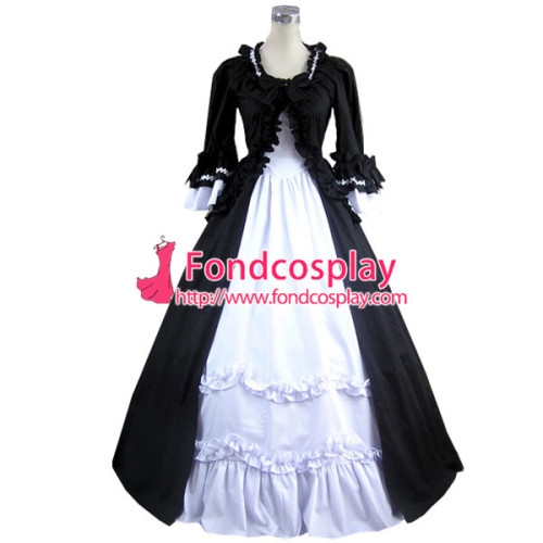 Gothic Lolita Punk Medieval Gown Black And White Ball Long Evening Dress Cosplay Costume Tailor-Made[CK1360]