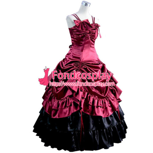 Gothic Lolita Punk Medieval Gown Red And Black Ball Long Dress Evening Dress Tailor-Made[CK1445]