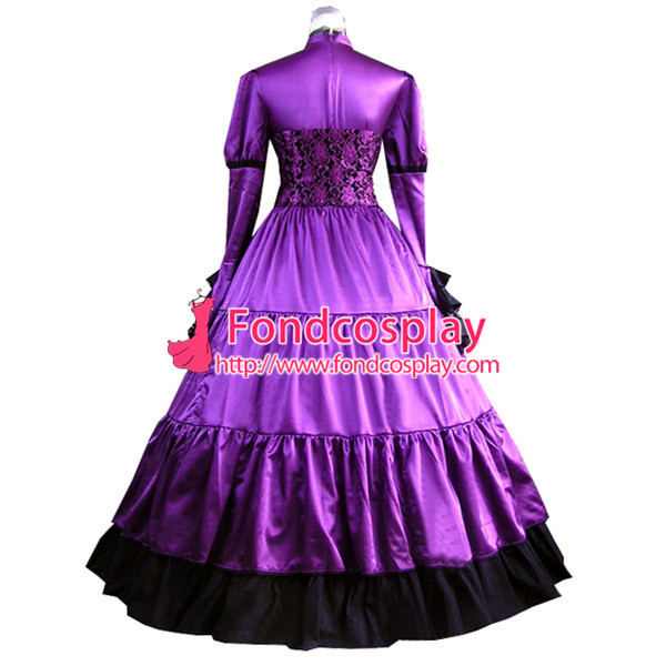 Gothic Lolita Punk Medieval Gown Grape And Black Ball Long Evening Dress Jacket Tailor-Made[CK1375]