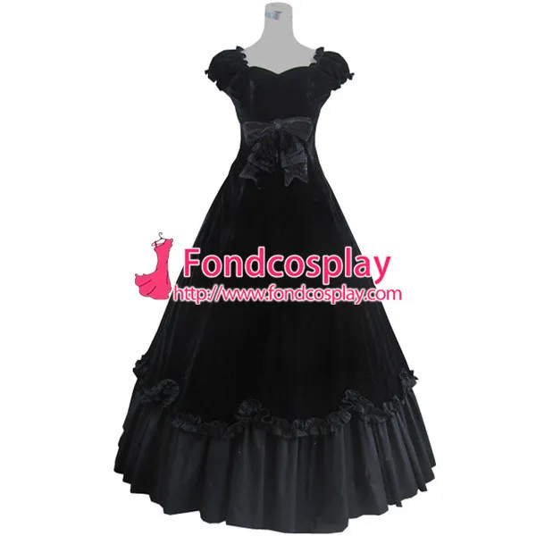 Medieval Renaissance Gown Black Velvet Ball Long Dress Performance Evening Dress Cosplay Costume Custom-Made[CK1400]