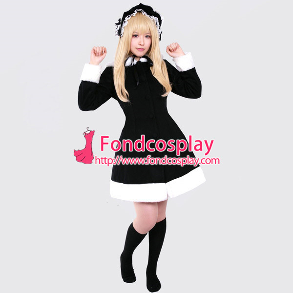 Gothic Lolita Punk Wool Black Jacket Coat Cape Dress Cosplay Costume Tailor-Made[G232]
