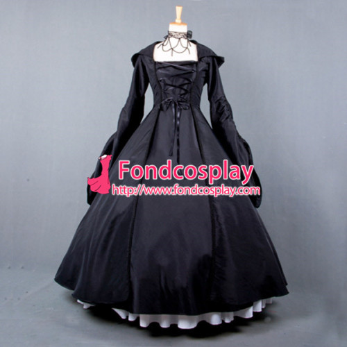 Victorian Rococo Medieval Gown Ball Dress Gothic Black Tafetta Cosplay Costume Tailor-Made[G777]
