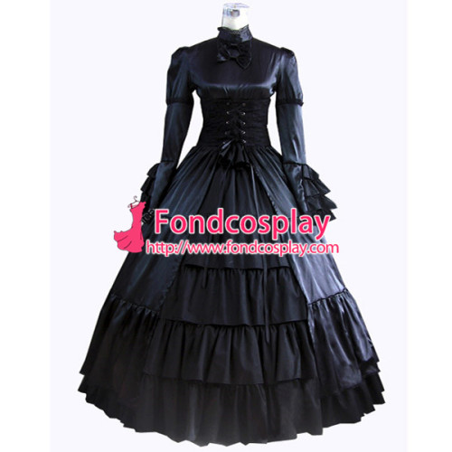 Gothic Lolita Punk Medieval Gown Black Ball Long Evening Dress Jacket Tailor-Made[CK1373]