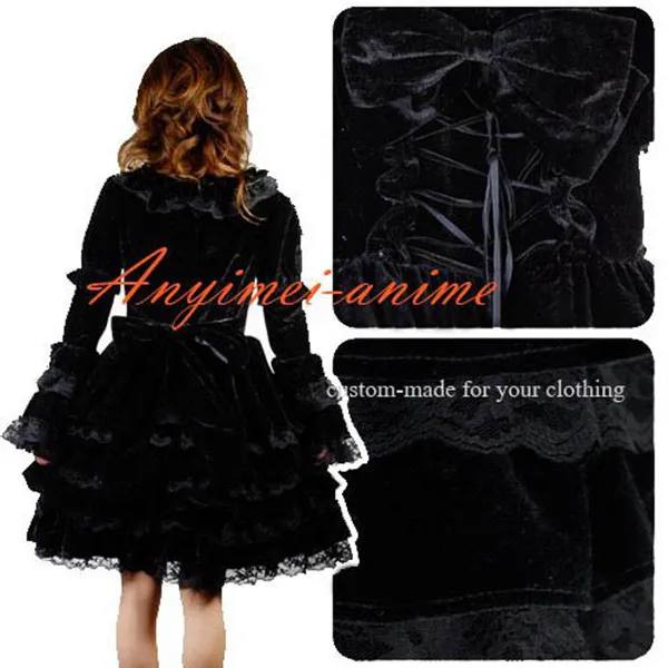 Gothic Lolita Dress Black Velvet Ball Maid Bowknot Dress Cosplay Costume Custom-Made[CK1261]
