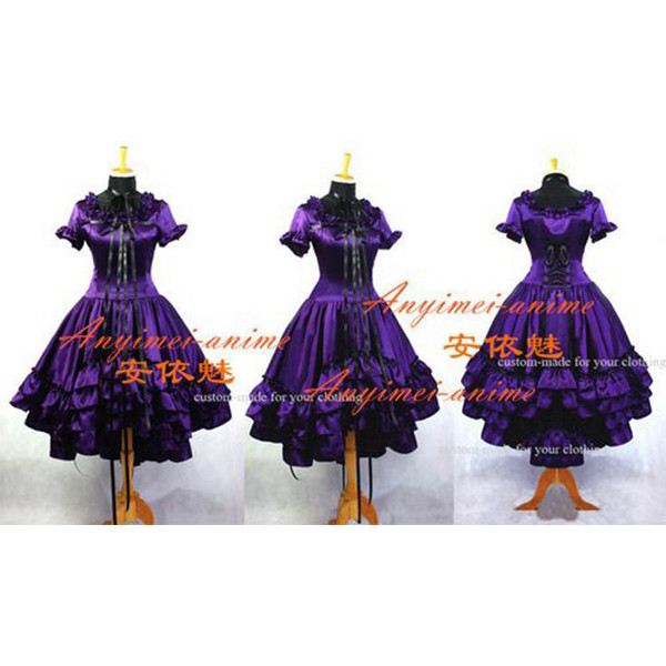 Gothic Lolita Chobits Chii Grape Purple Satin Dress Cosplay Costume Tailor-Made[G666]