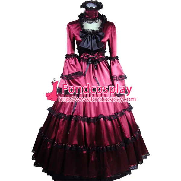 Gothic Lolita Punk Medieval Gown Dark Red Ball Long Evening Dress Jacket Tailor-Made[CK1415]