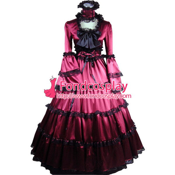 Gothic Lolita Punk Medieval Gown Dark Red Ball Long Evening Dress Jacket Tailor-Made[CK1415]