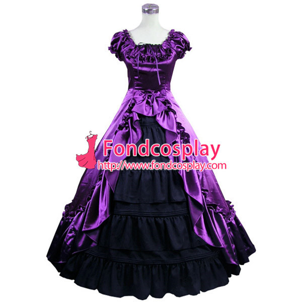 Gothic Lolita Punk Medieval Gown Grape And Black Ball Long Evening Dress Jacket Tailor-Made[CK1412]