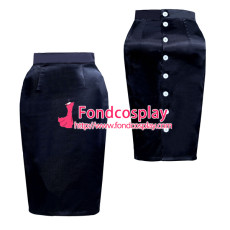 black satin button hobble  skirt unisex Tailor-made[G3889]