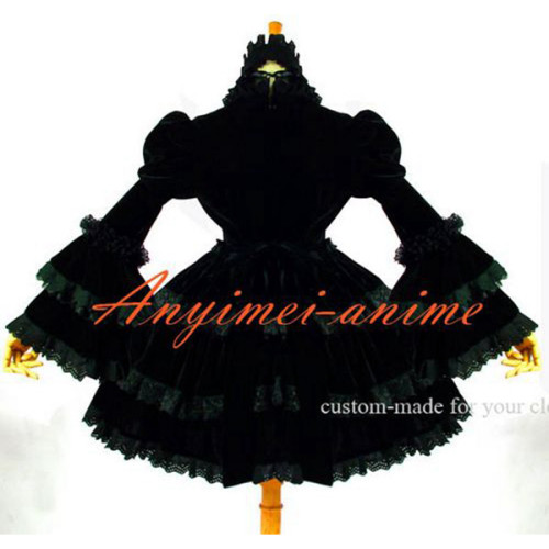 Gothic Lolita Dark Punk Black Velvet Dress Cosplay Costume Custom-Made[G611]