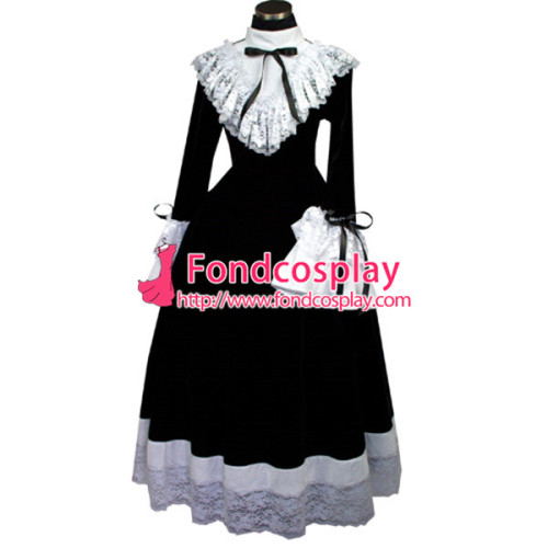 J-Rock Mana Balck Velvet Dress Gothic Punk Lolita Cosplay Costume Tailor-Made[G080]