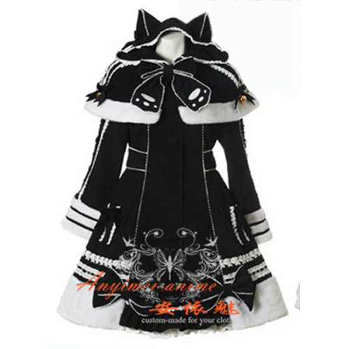 Gothic Lolita Punk Wool Black Coat Cape Cosplay Costume Tailor-Made[CK900]