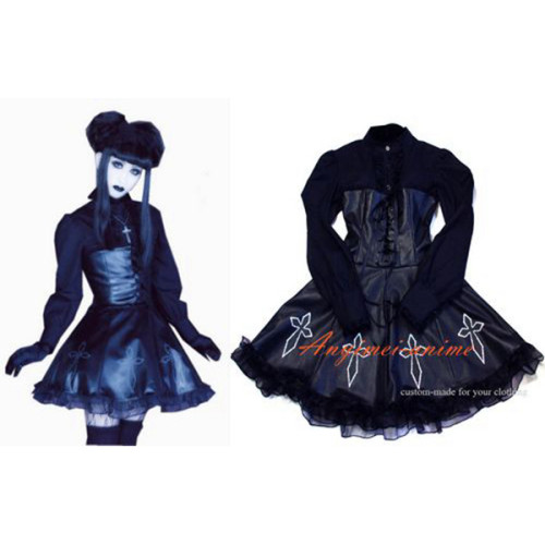 Gothic Lolita Japan J-Rock Black Pvc Dress Cosplay Costume Tailor-Made[CK150]