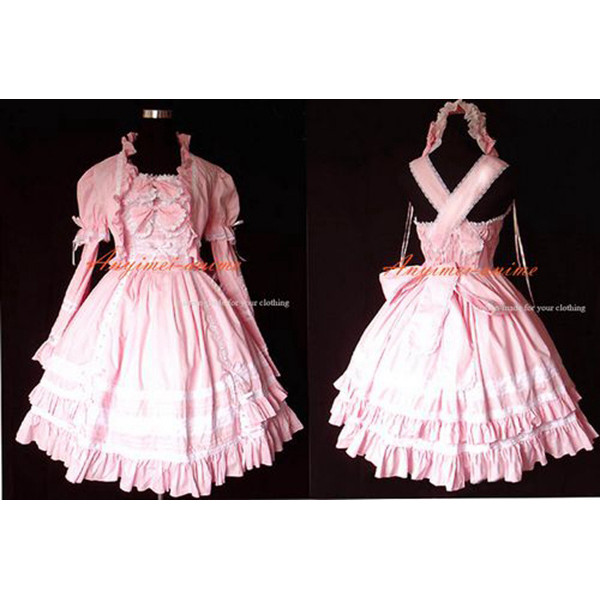 Gothic Lolita Punk Fashion Dress Pink Bowknot Maid Dress Cosplay Costume Tailor-Made[CK1283]