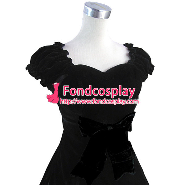 Medieval Renaissance Gown Black Velvet Ball Long Dress Performance Evening Dress Cosplay Costume Custom-Made[CK1400]