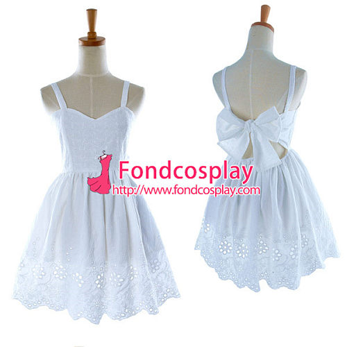 Lovely Lolita Cotton White Backless Dress Cosplay Costume Tailor-Made[G940]