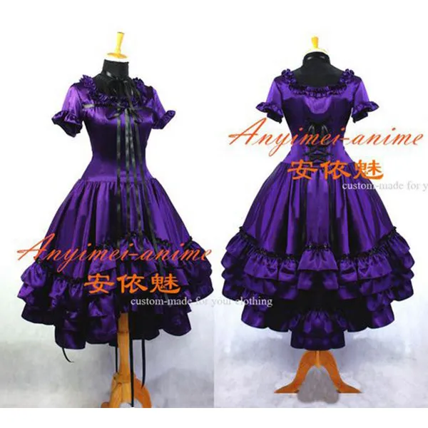 Gothic Lolita Chobits Chii Grape Purple Satin Dress Cosplay Costume Tailor-Made[G666]