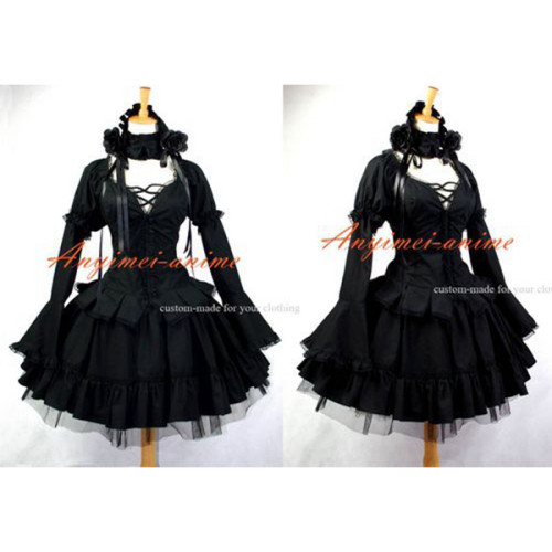 Us 118 7 Gothic Lolita Dark Punk Black Cotton Dress Cosplay