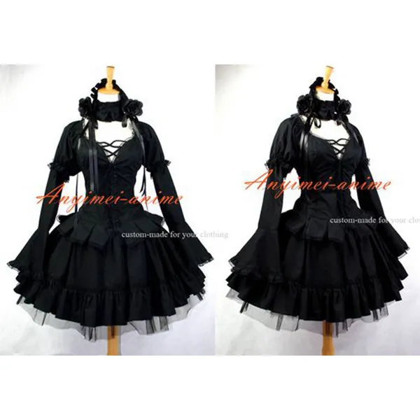 Gothic Lolita Dark Punk Black Cotton Dress Cosplay Costume Custom-Made[G647]