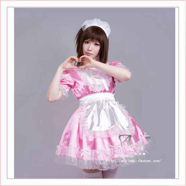 Sissy Girl Maid Satin Dress Lockable cosplay costume 