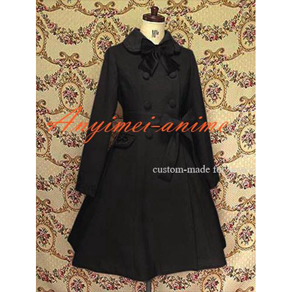 Gothic Lolita Punk Black Wool Coat Dress Cosplay Costume Tailor-Made[CK1211]