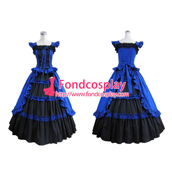 US$ 138.50 - Gothic Lolita Punk Medieval Gown Black And Blue Long ...