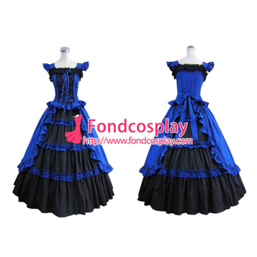Gothic Lolita Punk Medieval Gown Black And Blue Long Evening Dress Jacket Tailor-Made[CK1418]