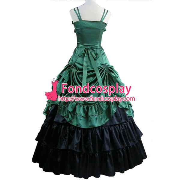 Gothic Lolita Punk Medieval Gown Green And Black Ball Long Dress Evening Dress Tailor-Made[CK1444]