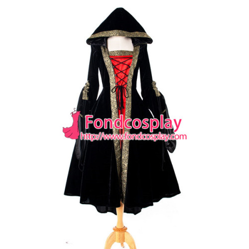 High Quailty Medieval Renaissance Gown Victorian Rococo Gown Black And Red Ball Miko Velvet Dress Custom-Made[G925]
